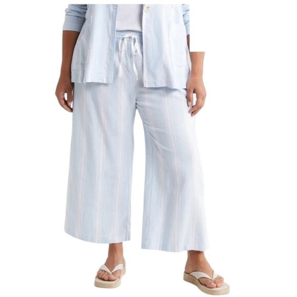 Caslon pants stripe tie waist wide leg linen blend size 3X - Picture 1 of 6